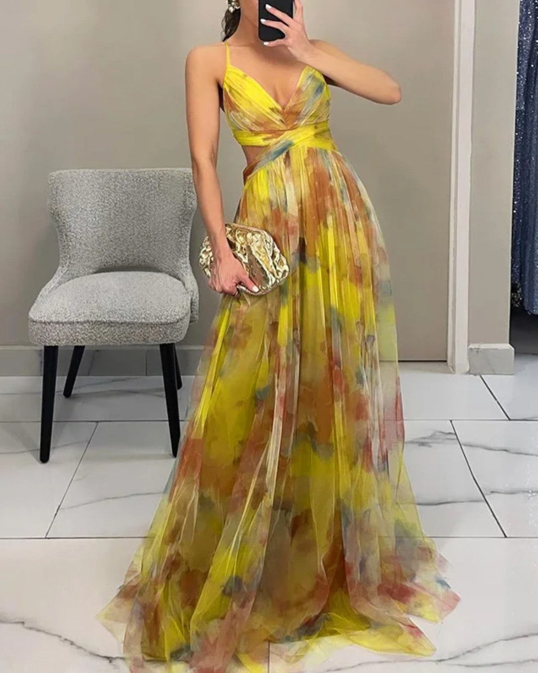 Mira | Elegante Abito Floreale Cerimonia in Chiffon Maxi 2