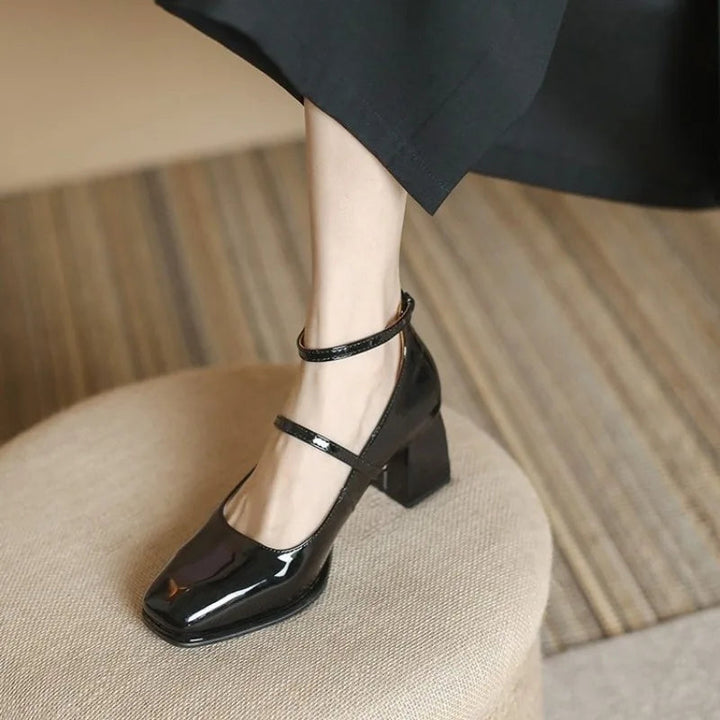 Scarpa Donna Mary Jane Doppio Cinturino Tacco Blocco - Vesarelli