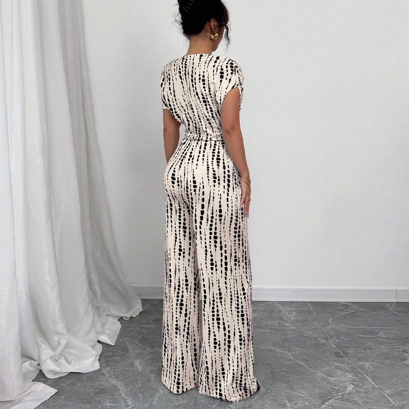 Mirella | Elegante Tuta Donna Monospalla con Stampa Astratta e Gamba Ampia 1