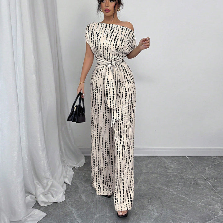 Mirella | Elegante Tuta Donna Monospalla con Stampa Astratta e Gamba Ampia 2