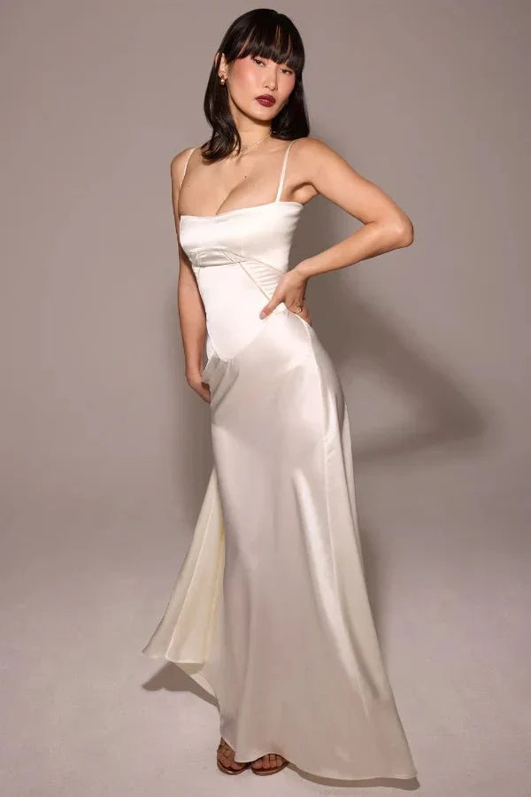 Abito lungo Donna in Raso di Seta Elegante