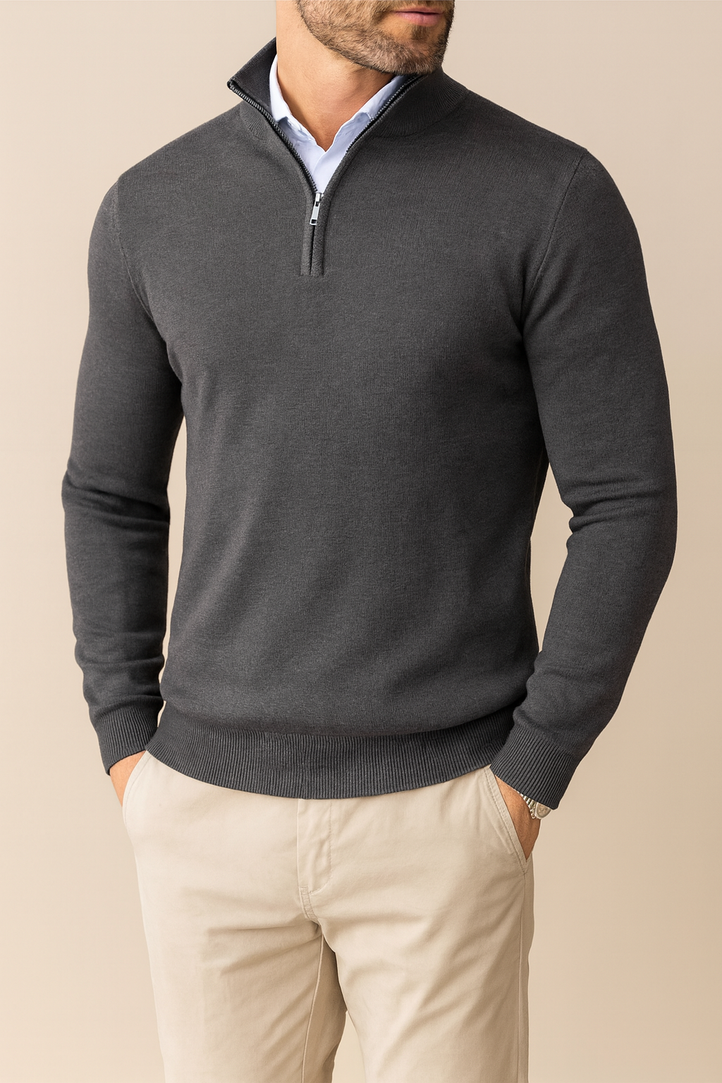 Maglione Uomo con Cerniera a Un Quarto Girocollo