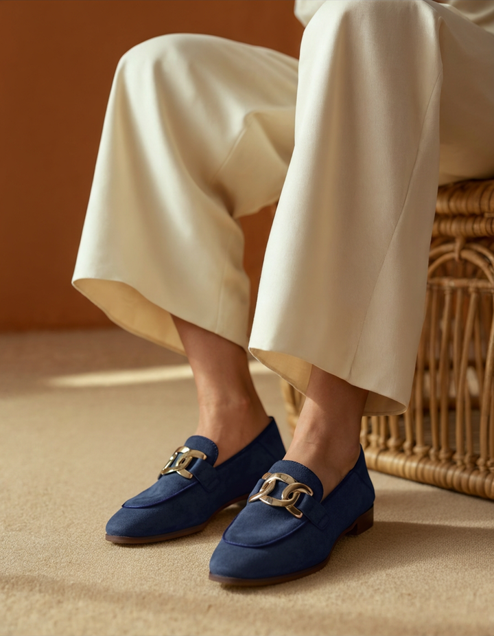 Molvea | Mocassini Donna Suede Piatti con Catena Dorata Slip-On 6