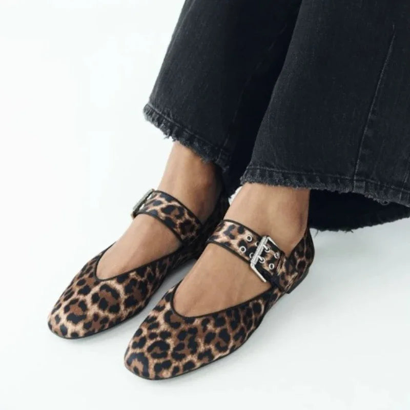 Monica | Donna Ballerine Leopard Mary Jane Cinturino Fibbia 1