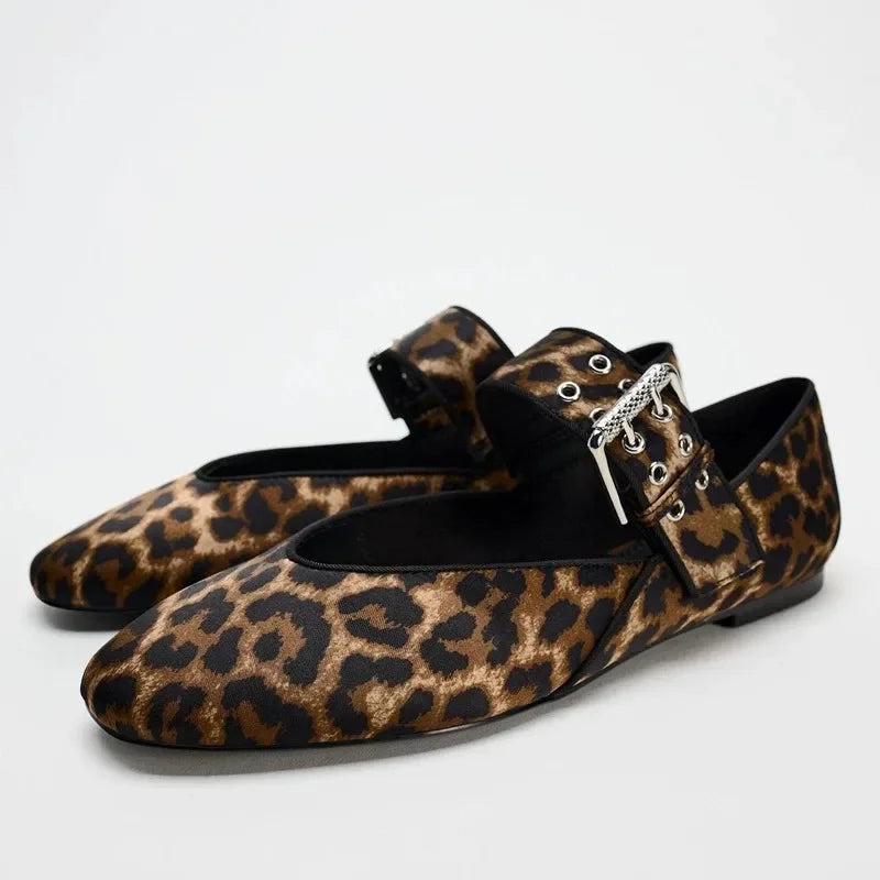 Monica | Donna Ballerine Leopard Mary Jane Cinturino Fibbia 4