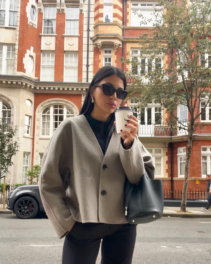 Giacca Donna Corta Misto Lana Monopetto Scollo a V Casual - Vesarelli