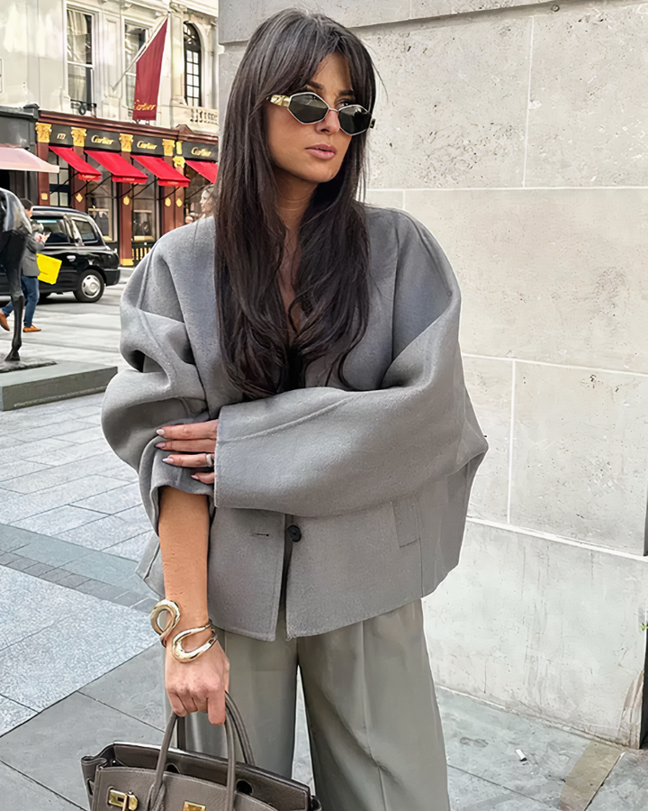 Giacca Donna Corta Misto Lana Monopetto Scollo a V Casual