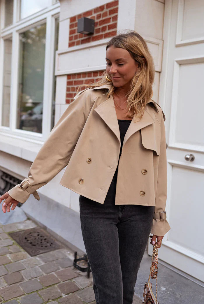 Trench Corto Donna Doppiopetto Elegante
