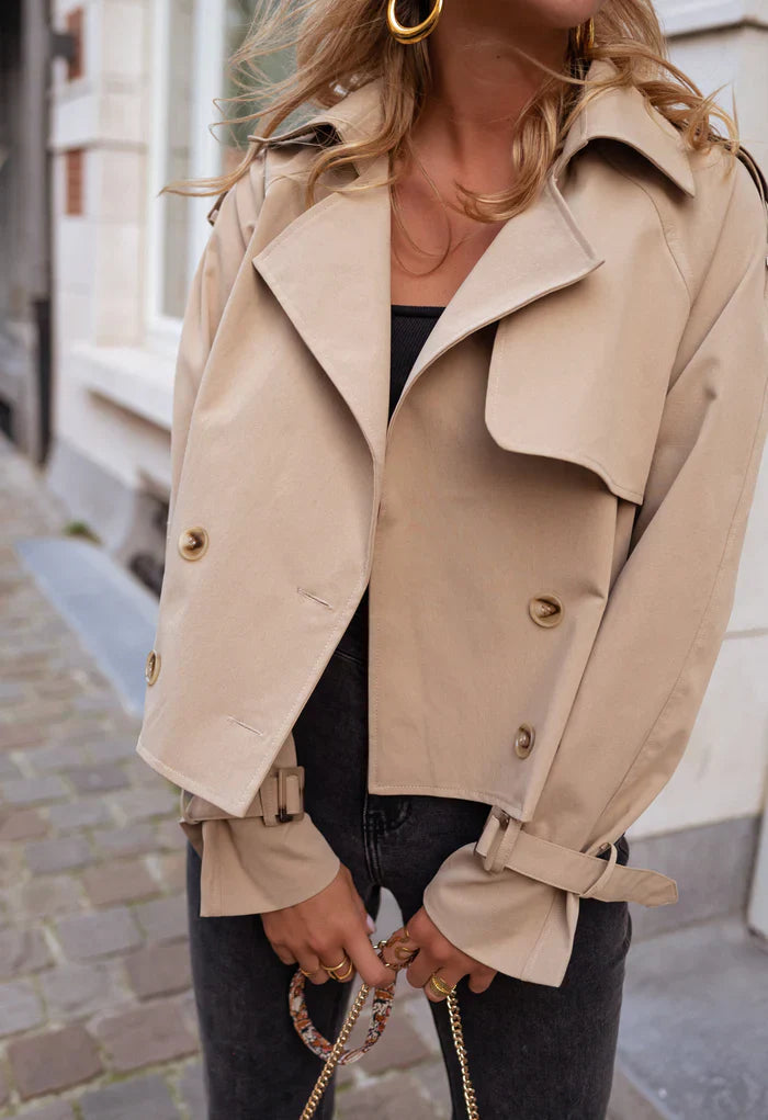 Trench Corto Donna Doppiopetto Elegante