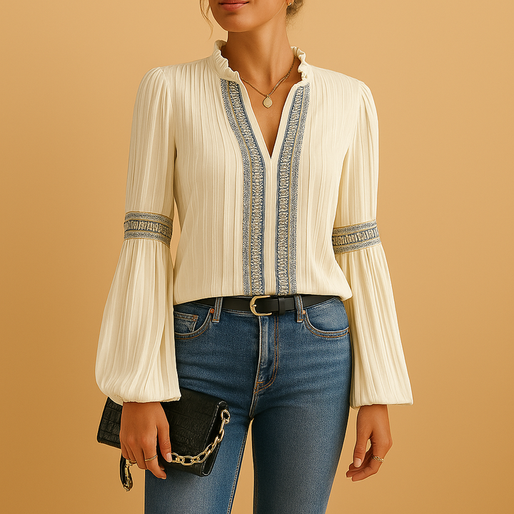 Nadine | Elegante camicetta con pizzo e maniche a lanterna da donna 2