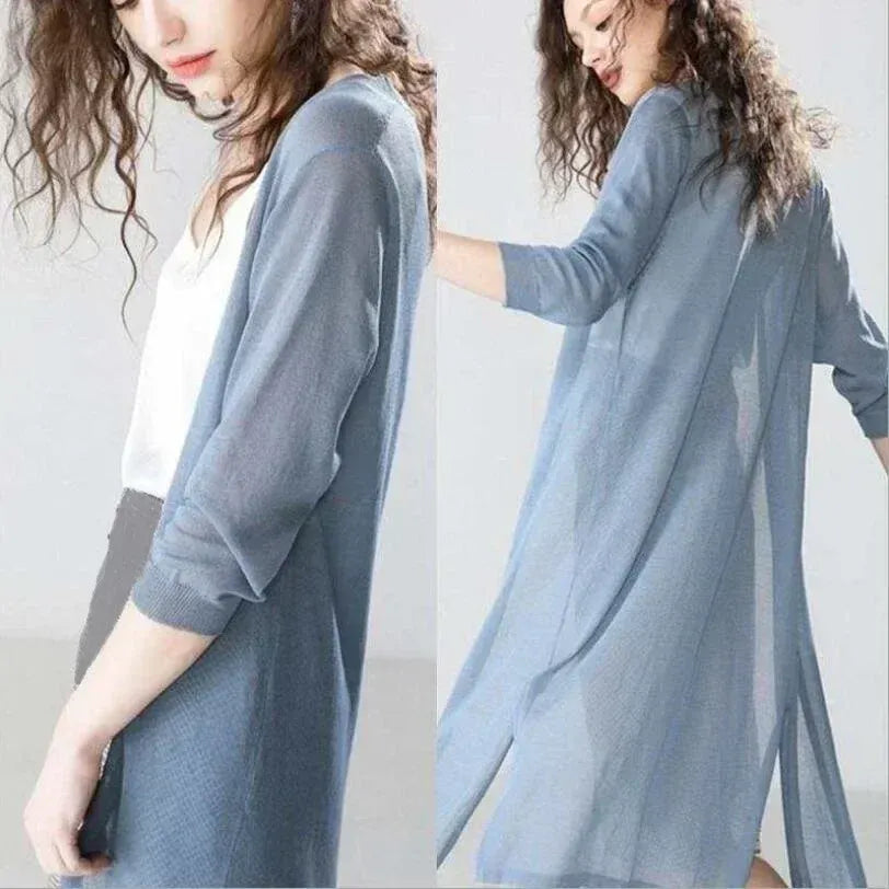 Cardigan Lungo Donna Leggero Aperto Manica Lunga