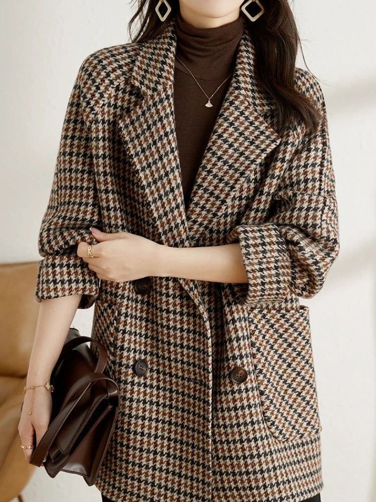 Cappotto Donna in Lana Pied de Poule Oversize con Revers