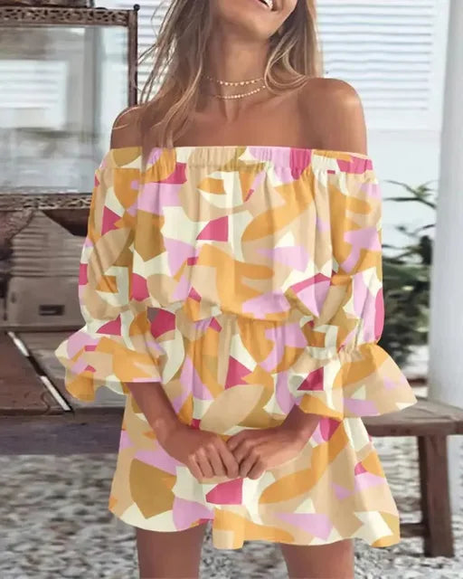 Abito Mini Donna Floreale Scollo Bardot