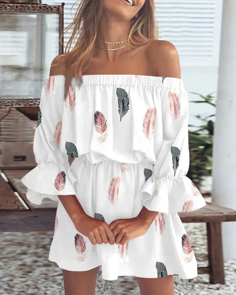 Abito Mini Donna Floreale Scollo Bardot - Vesarelli
