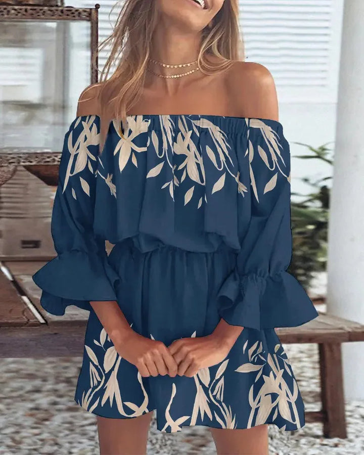Abito Mini Donna Floreale Scollo Bardot