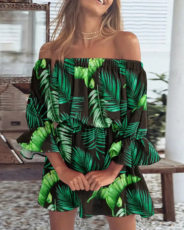 Abito Mini Donna Floreale Scollo Bardot