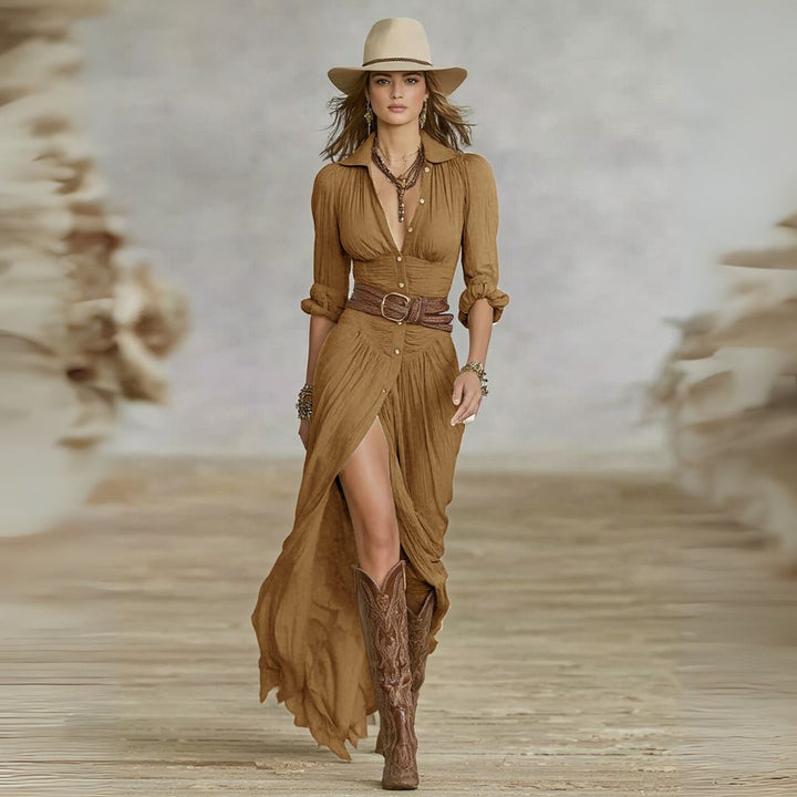 Abito Maxi Donna con Bottoni Scollo Classico