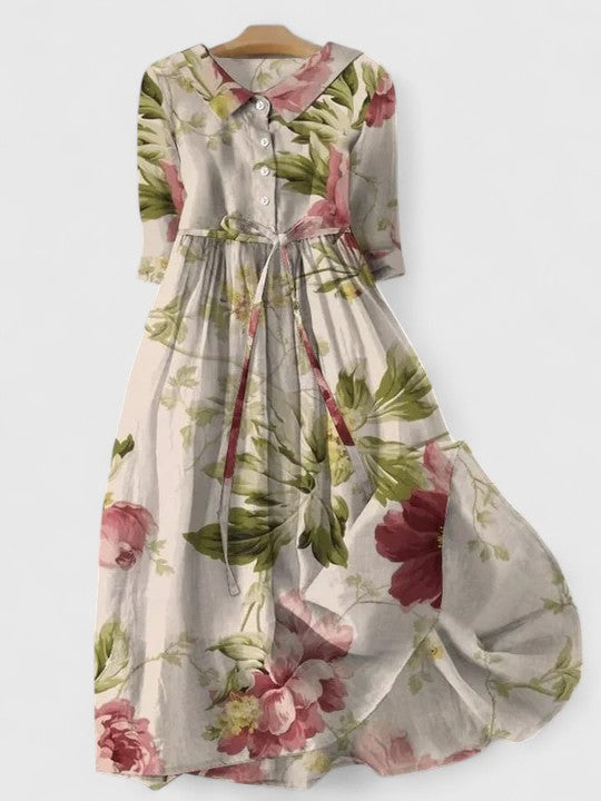 Abito Longuette Donna Misto Cotone Lino Elegante - Vesarelli