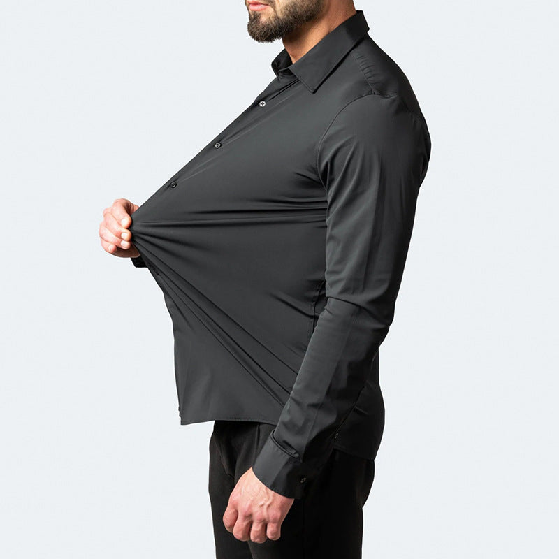 Camicia Uomo Tessuto Elasticizzato Vestibilità Comoda Antipiega