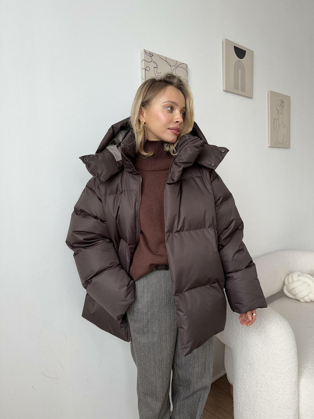 Giacca Trapuntata Donna con Cappuccio Invernale Elegante