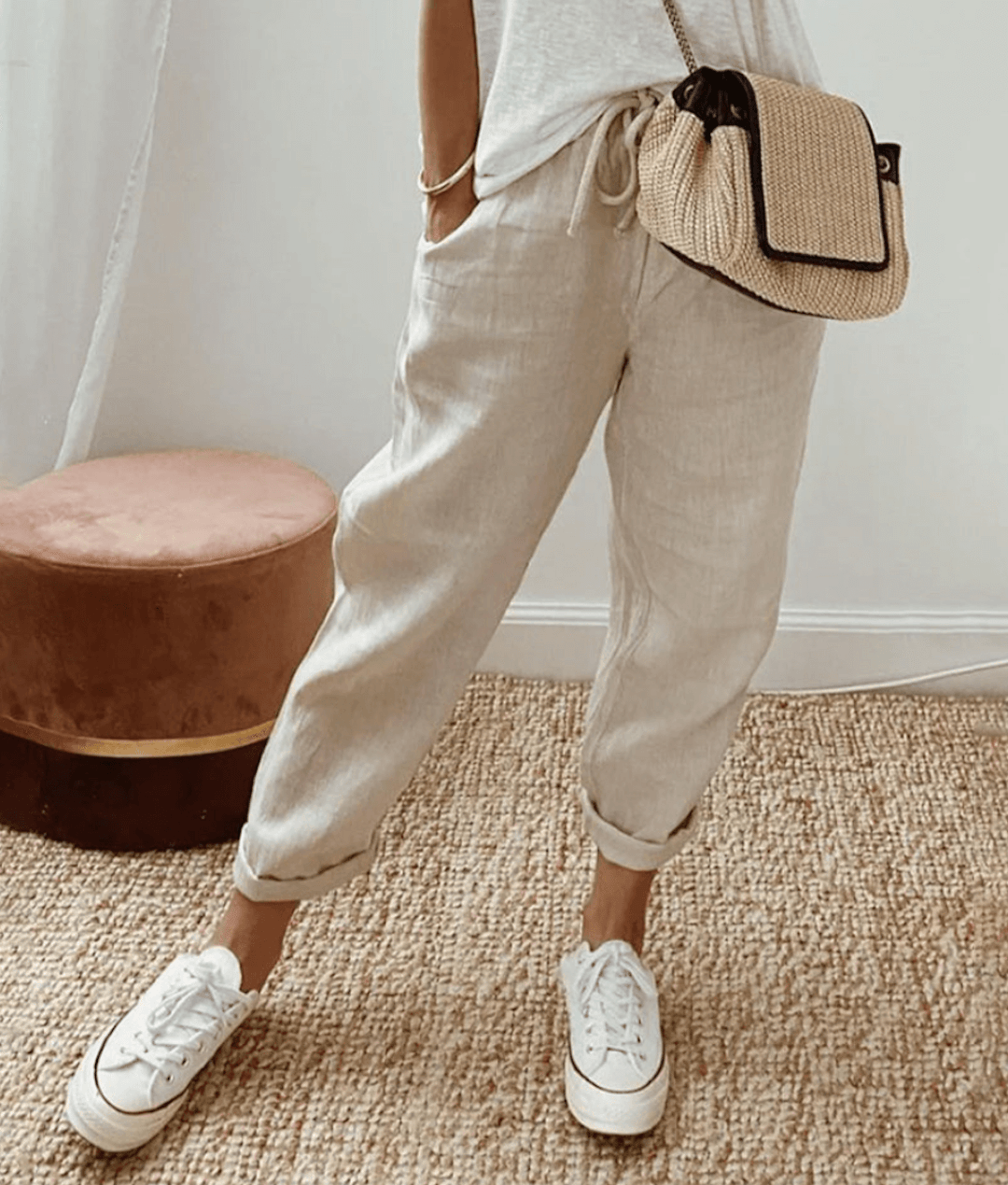 Pantaloni Donna in Lino Leggero Vestibilità Aderente
