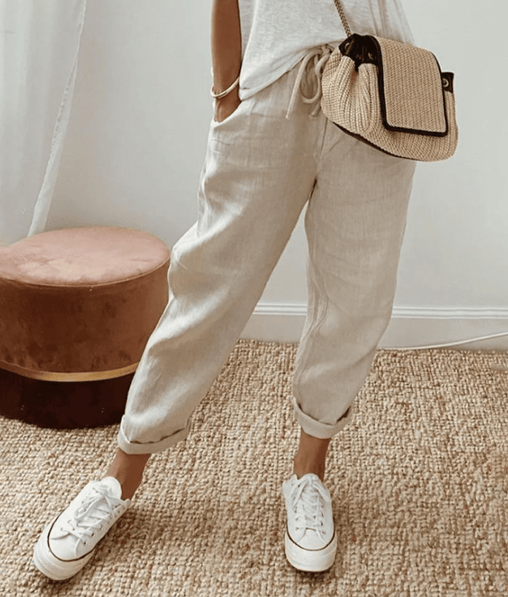 Pantaloni Donna in Lino Leggero Vestibilità Aderente