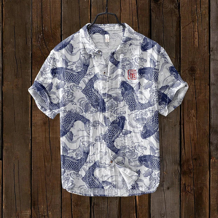 Olia | Camicia Di Lino Con Design Artistico Pesci 5