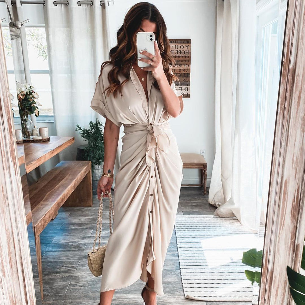 Abito Maxi Donna con Chiusura a Bottoni Vestibilità Elegante