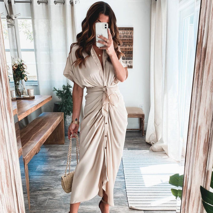 Abito Maxi Donna con Chiusura a Bottoni Vestibilità Elegante