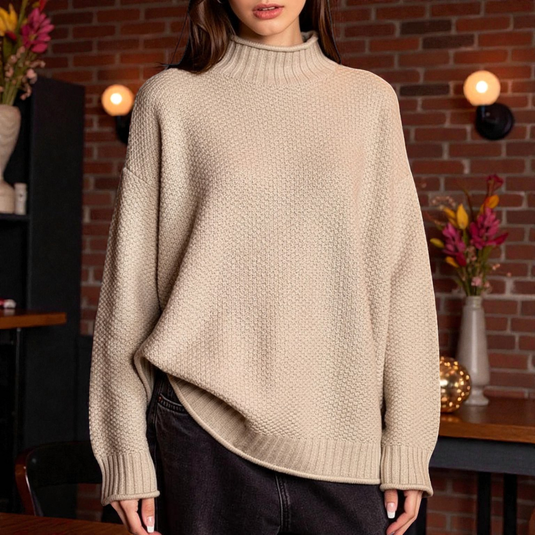 Maglione Donna a Collo Alto in Maglia Spessa a Coste Manica Lunga - Vesarelli
