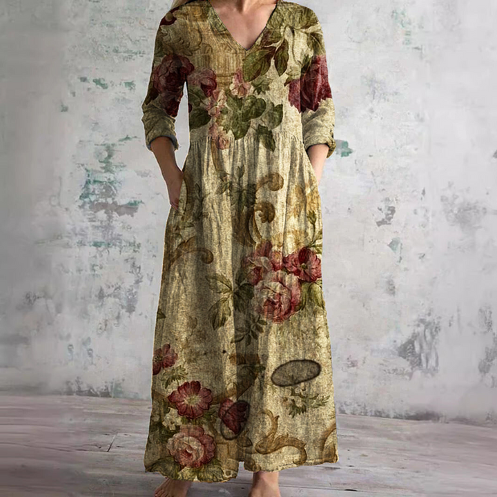 Abito lungo Donna Scollo a V Stile Boho Estivo