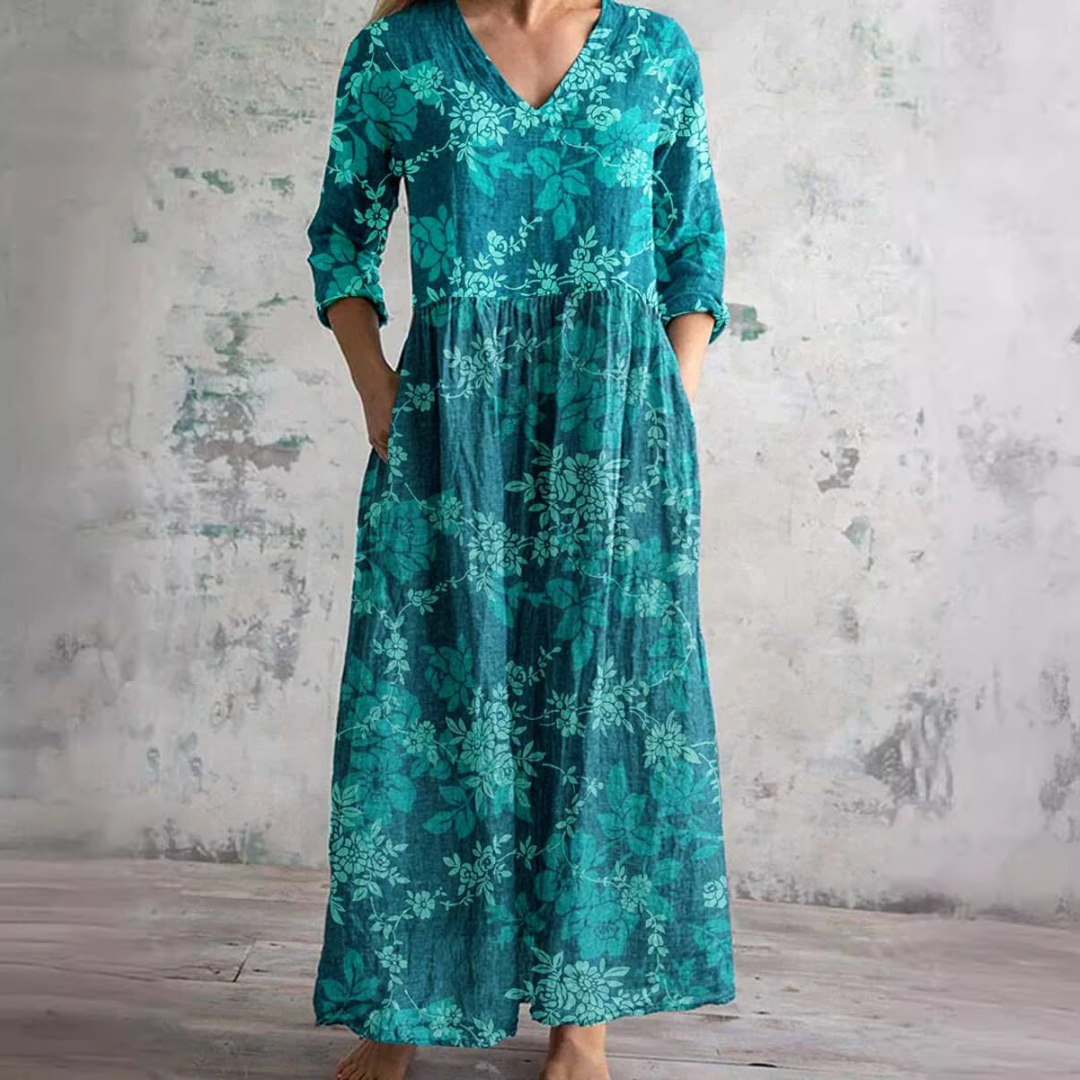 Abito lungo Donna Scollo a V Stile Boho Estivo