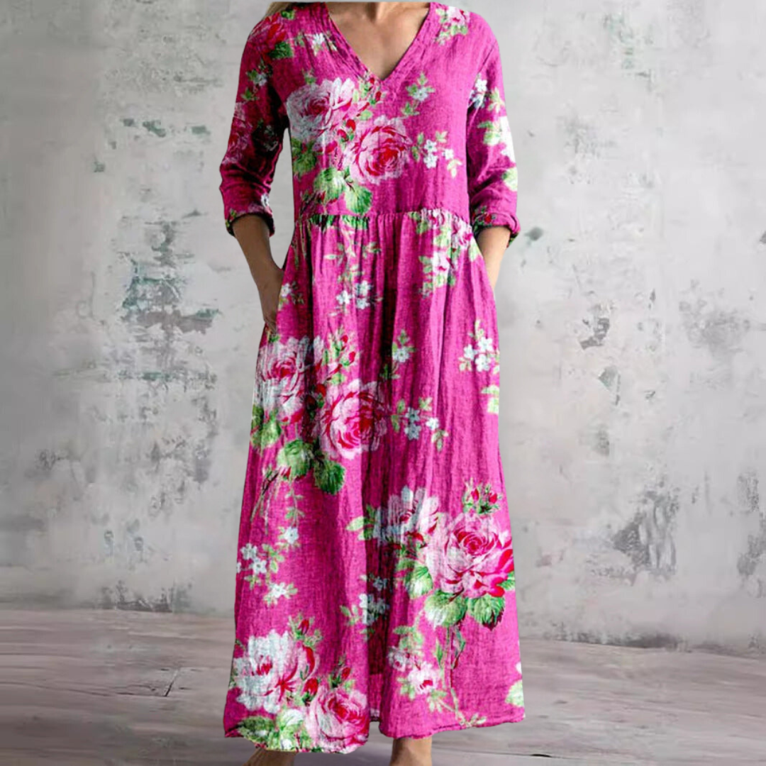 Abito lungo Donna Scollo a V Stile Boho Estivo