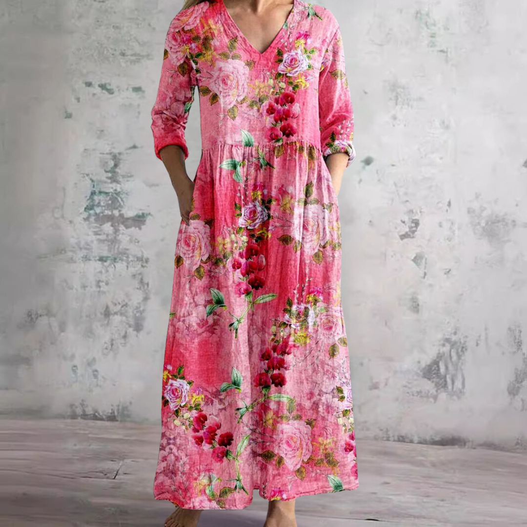 Abito lungo Donna Scollo a V Stile Boho Estivo