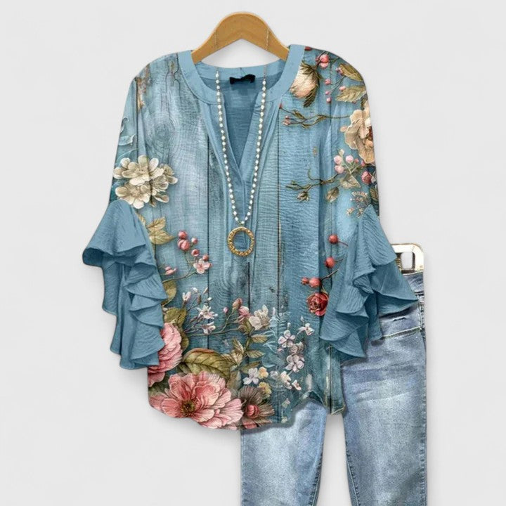 Camicetta Donna in Tessuto Leggero Scollo Classico Manica Lunga