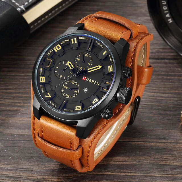Orologio cronografo da uomo in pelle 5