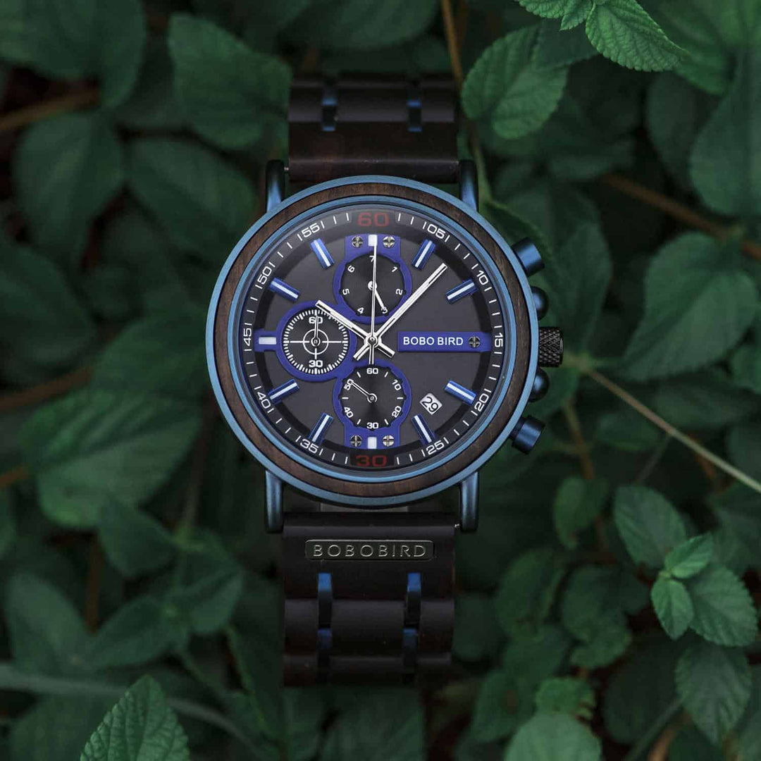 Orologio cronografo in legno blu 3