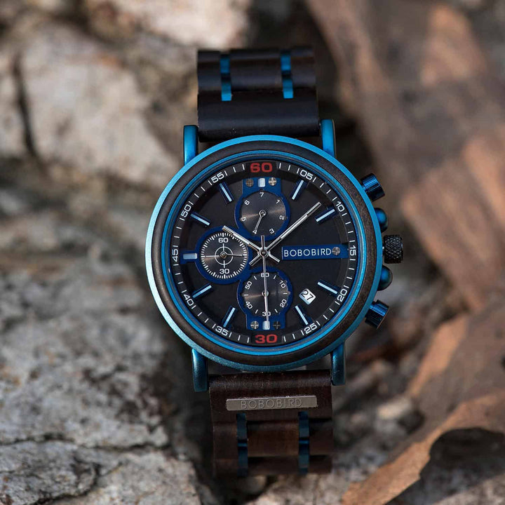 Orologio cronografo in legno blu 4