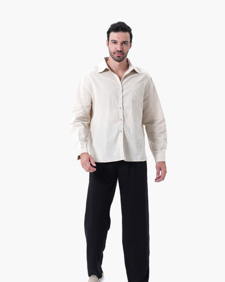 Set Coordinato Uomo in Lino Manica Lunga Comfort e Stile Pulito