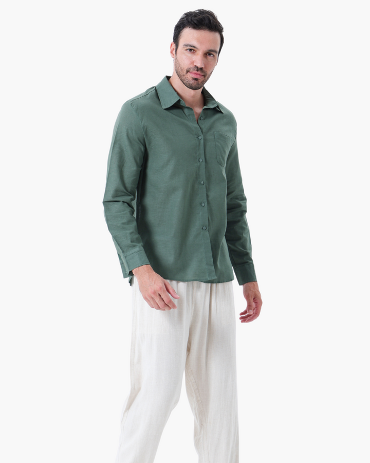 Set Coordinato Uomo in Lino Manica Lunga Comfort e Stile Pulito