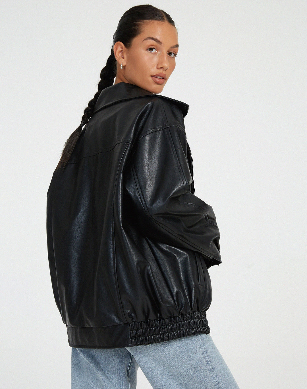 Giacca Donna Ecopelle Zip Oversize Stile Elegante