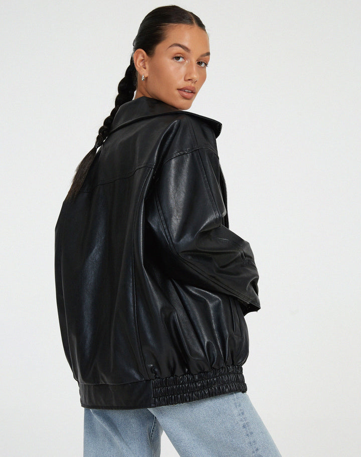 Giacca Donna Ecopelle Zip Oversize Stile Elegante