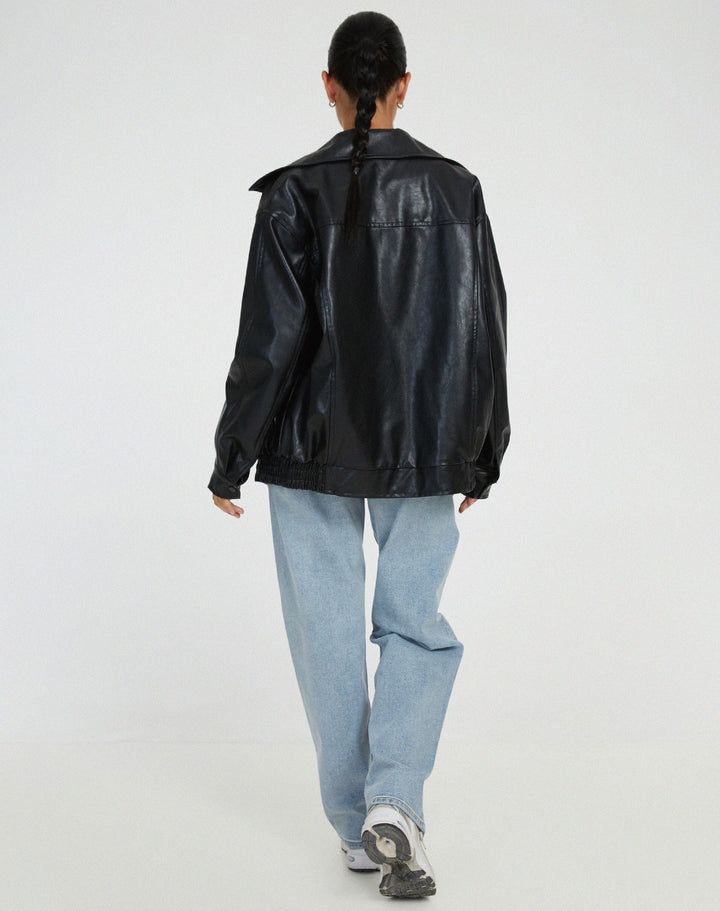Giacca Donna Ecopelle Zip Oversize Stile Elegante