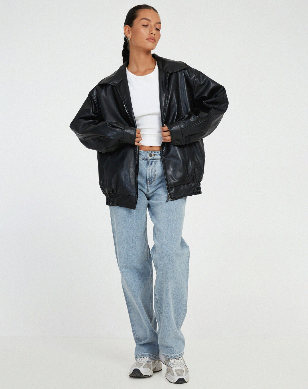 Giacca Donna Ecopelle Zip Oversize Stile Elegante