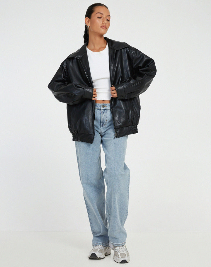 Giacca Donna Ecopelle Zip Oversize Stile Elegante