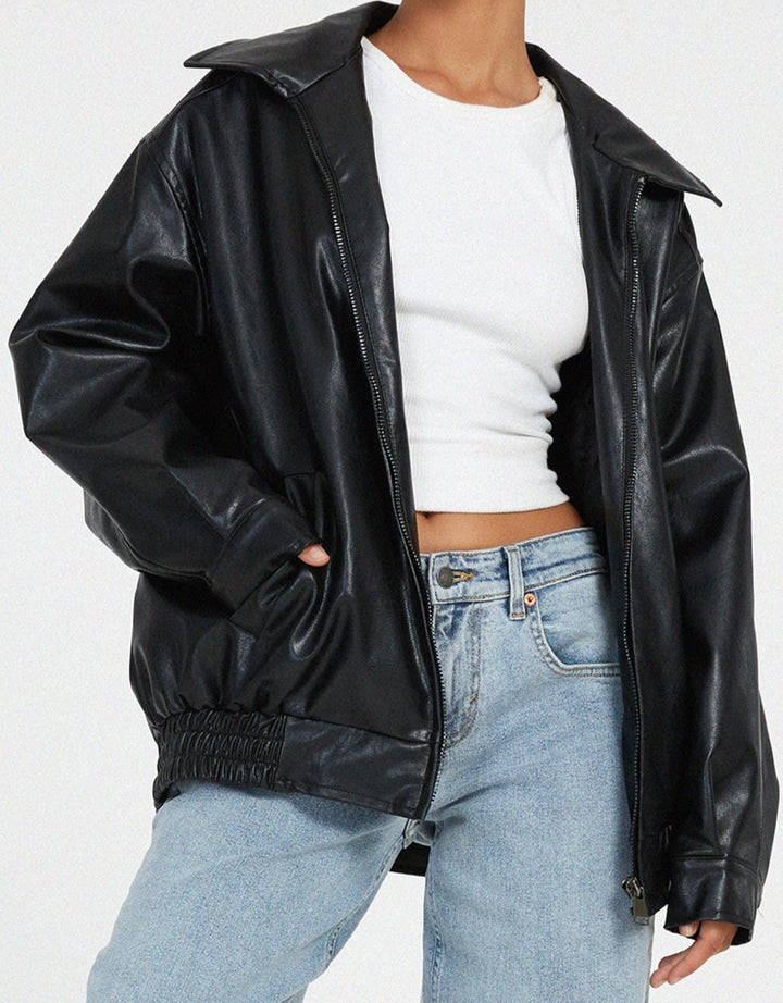 Giacca Donna Ecopelle Zip Oversize Stile Elegante - Vesarelli