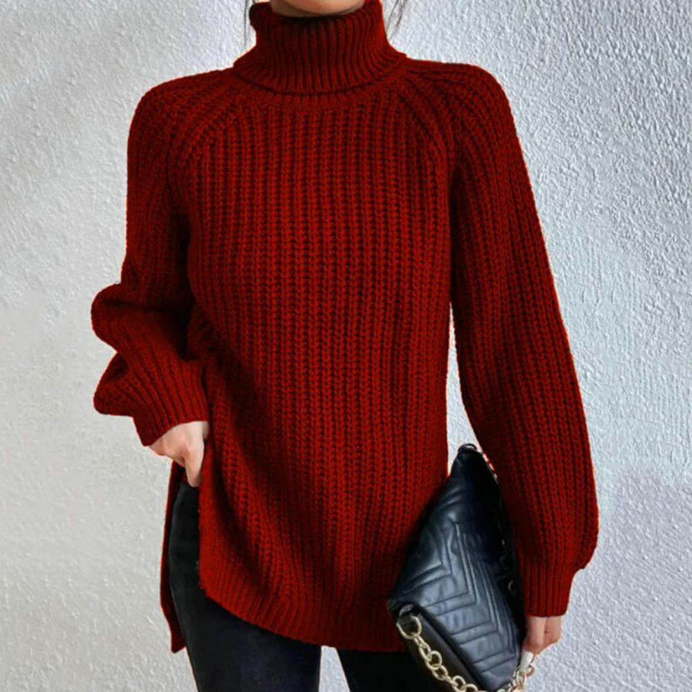 Maglione Donna Dolcevita Lavorato a Maglia Morbido