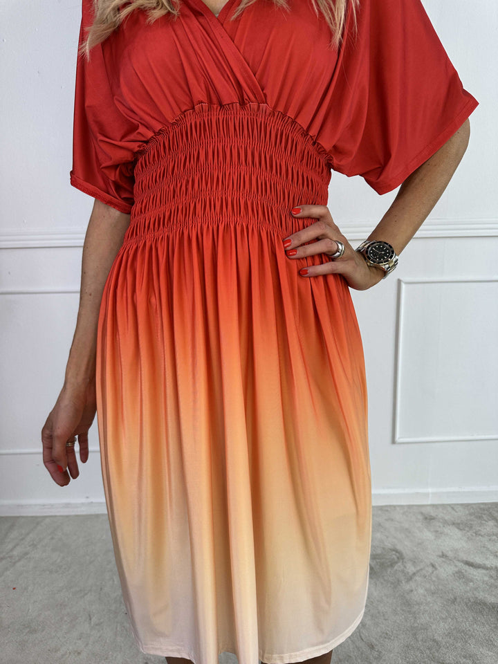Abito Midi Donna Sfumato Scollo a V Stile Casual Estivo