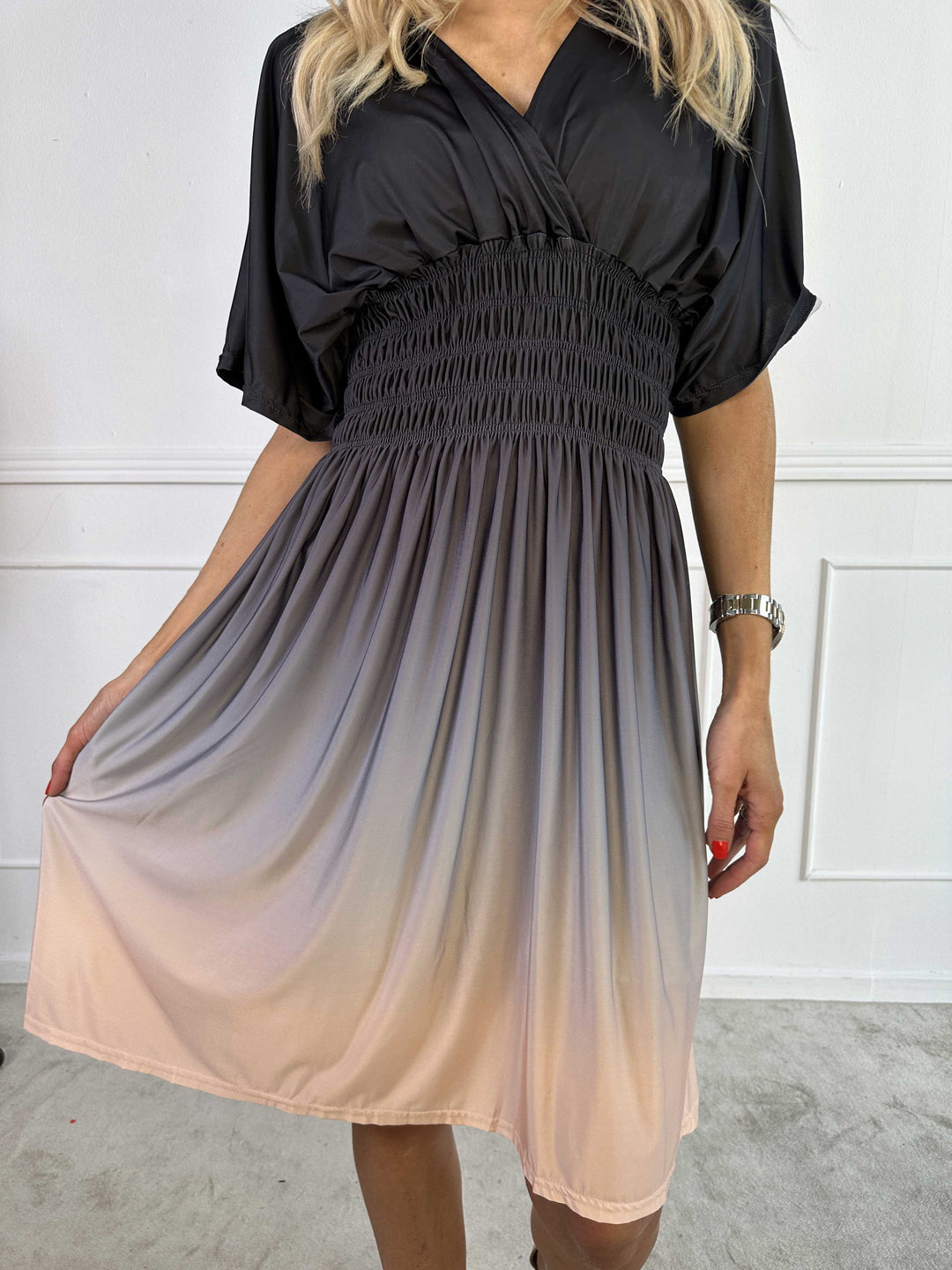 Abito Midi Donna Sfumato Scollo a V Stile Casual Estivo