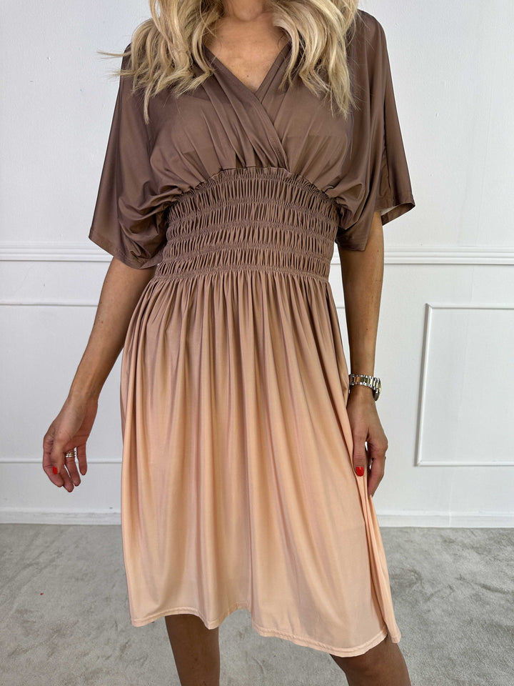 Abito Midi Donna Sfumato Scollo a V Stile Casual Estivo